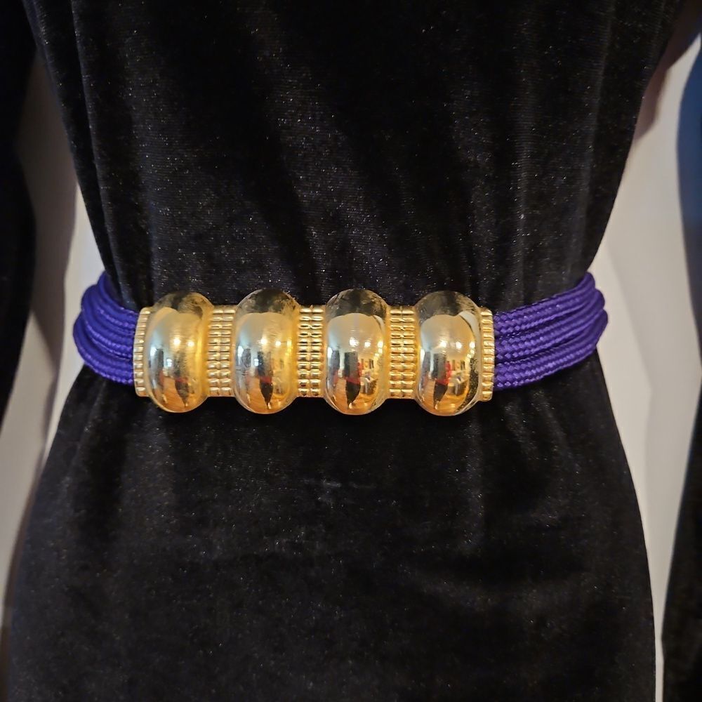 Vintage Purple Rope Belt Large Gold Hardware Hook Back Closure sz L/XL waist 40"
